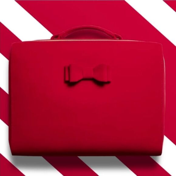 Estée Lauder Cherry Red Velvetty Flocked Makeup Case / Cute Bow Handbag / Laptop - Picture 1 of 16